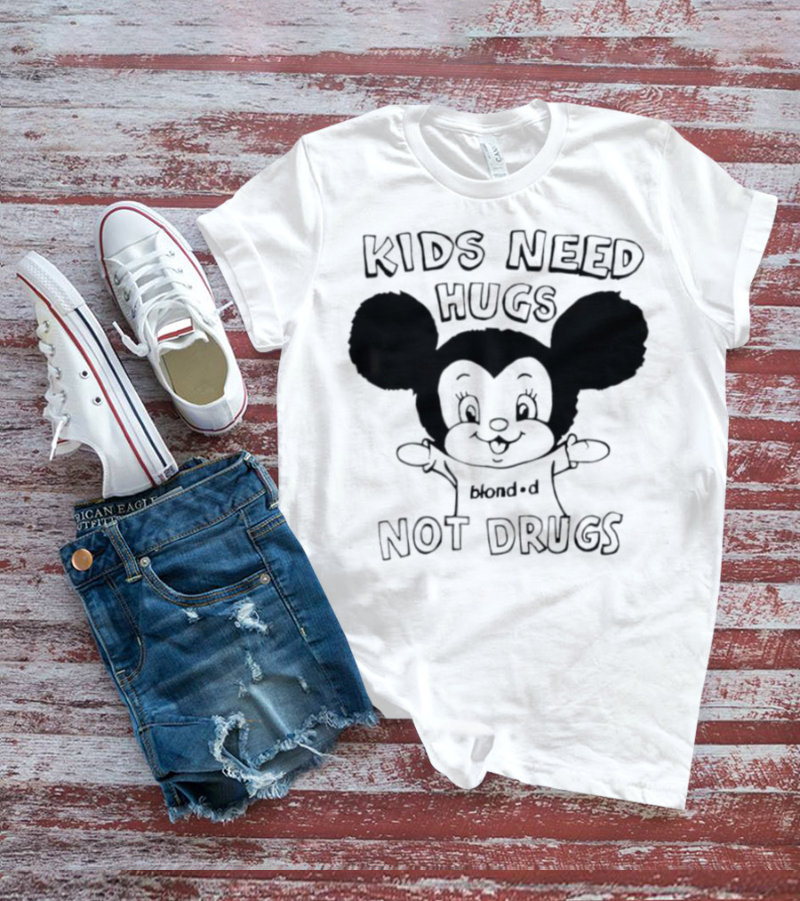 Kids Need Hugs Not Drugs Mouse Ears Cartoon Style T-Shirt