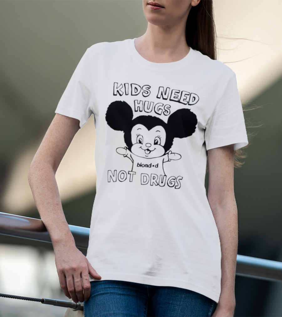 Kids Need Hugs Not Drugs Mouse Ears Cartoon Style T-Shirt