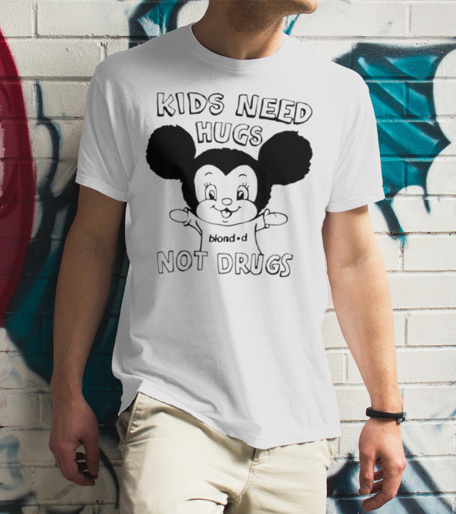 Kids Need Hugs Not Drugs Mouse Ears Cartoon Style T-Shirt