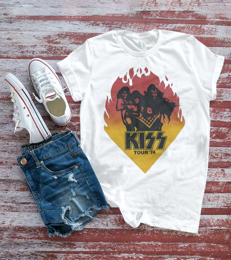 Kiss Tour ’74 Fire Logo Midday Sun Band Members T-Shirt