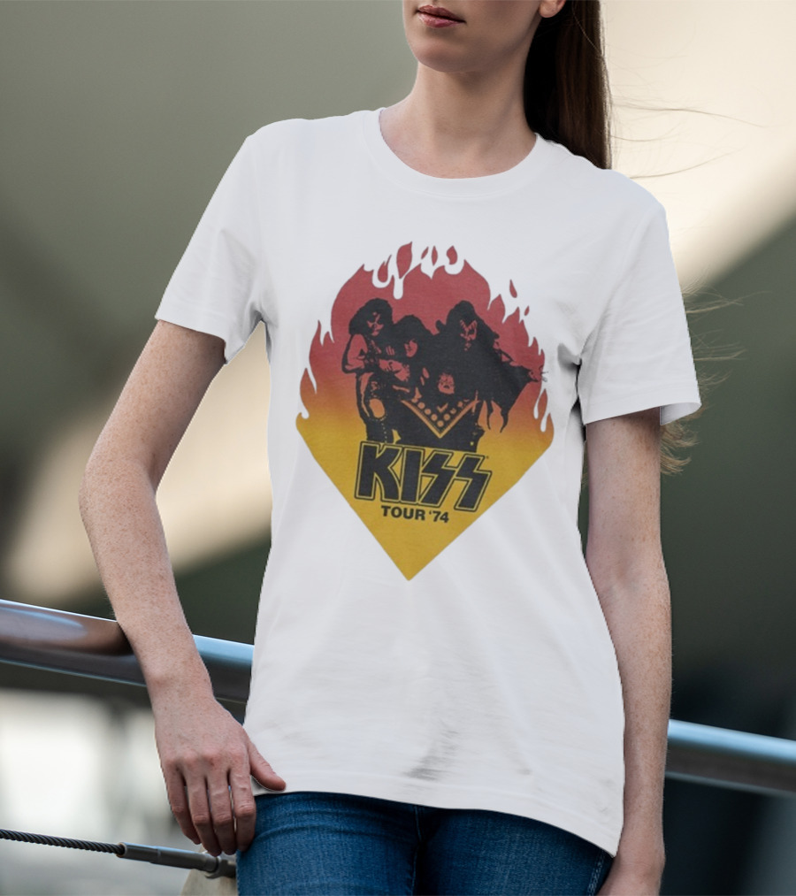Kiss Tour ’74 Fire Logo Midday Sun Band Members T-Shirt
