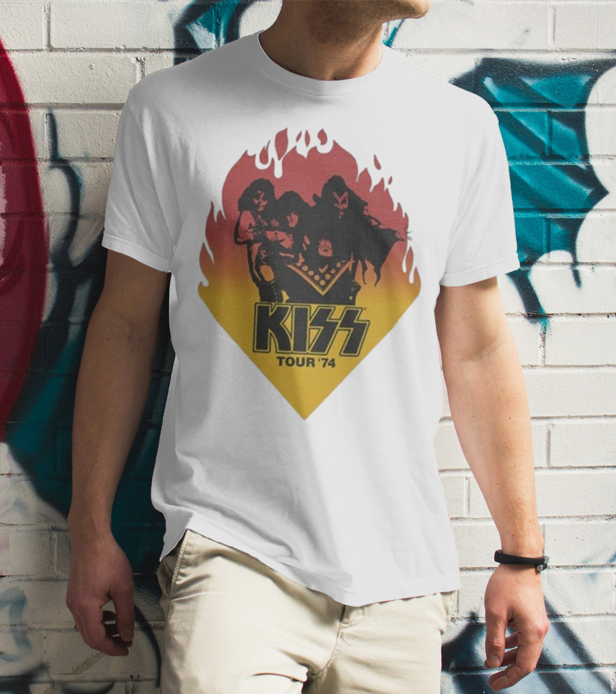 Kiss Tour ’74 Fire Logo Midday Sun Band Members T-Shirt