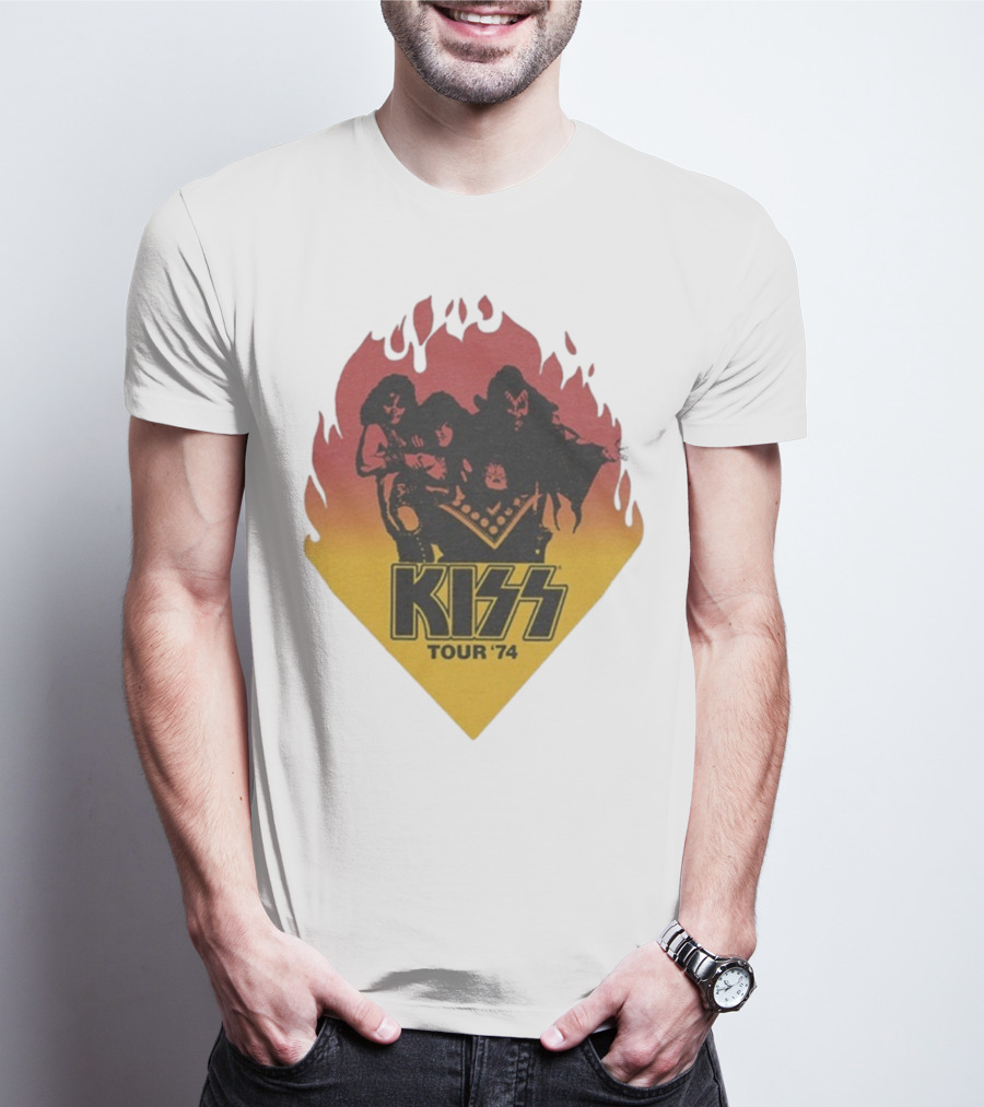 Kiss Tour ’74 Fire Logo Midday Sun Band Members T-Shirt