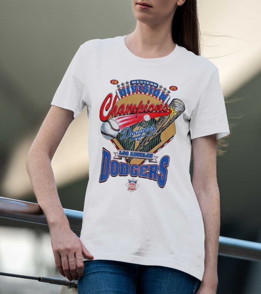 Los Angeles Dodgers 2025 Western Division Champions Baseball Bat And Ball T-Shirt