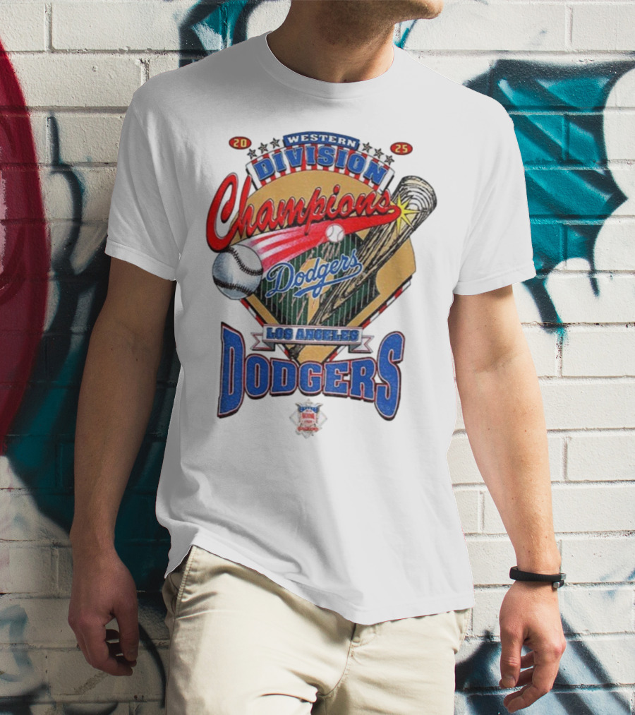 Los Angeles Dodgers 2025 Western Division Champions Baseball Bat And Ball T-Shirt
