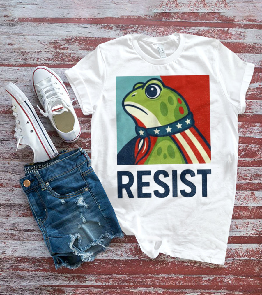 Resist Portland Frog Patriotic Stars And Stripes Retro Art T-Shirt