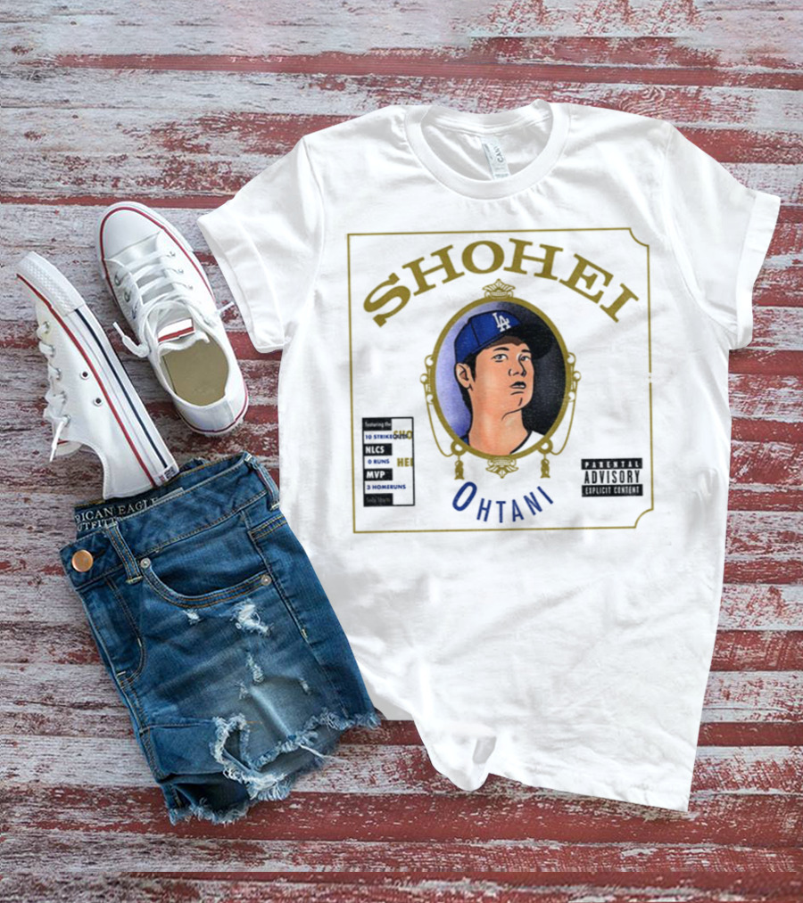 Shohei Ohtani 10 Strike Outs 3 Homeruns MVP Parental Advisory Baseball Player Portrait T-Shirt