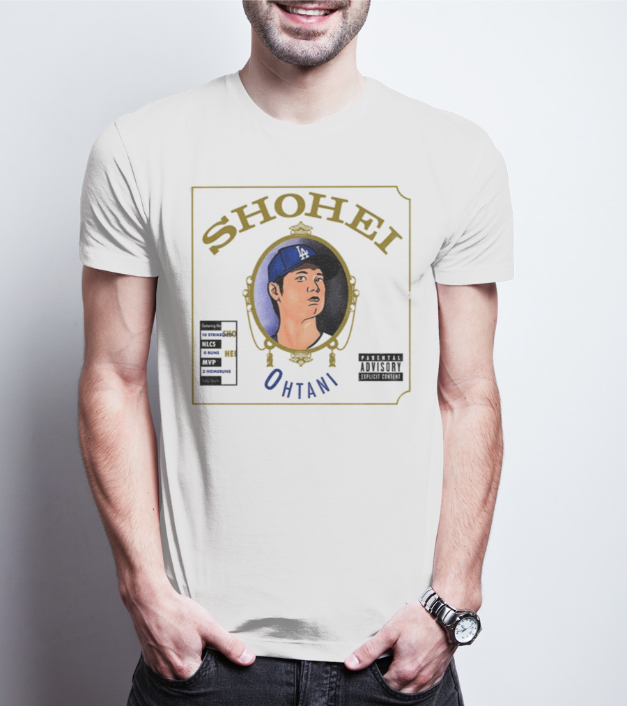 Shohei Ohtani 10 Strike Outs 3 Homeruns MVP Parental Advisory Baseball Player Portrait T-Shirt