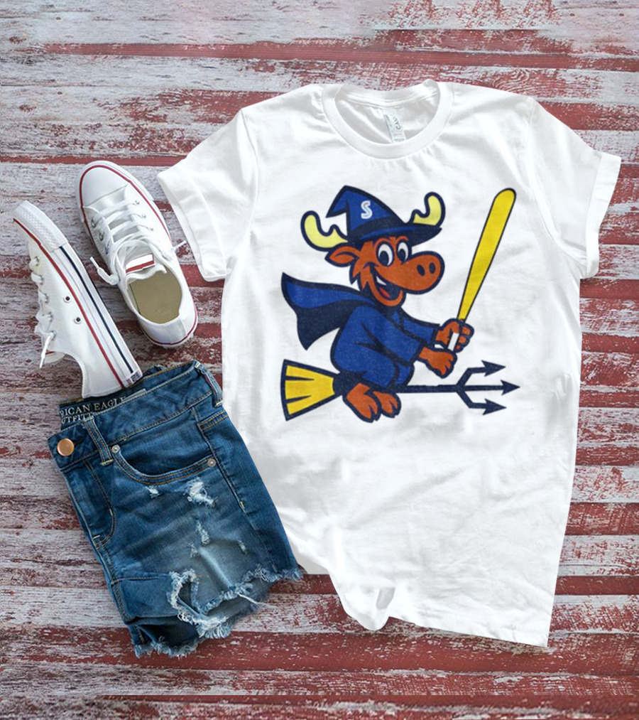 Etsy Moose Witch Seattle Mariners MLB Baseball Cartoon Trident T-Shirt