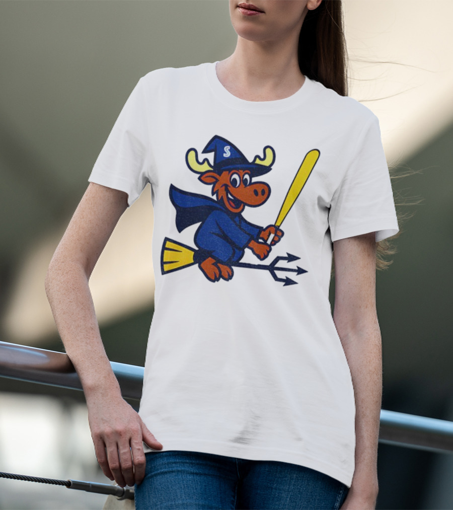 Etsy Moose Witch Seattle Mariners MLB Baseball Cartoon Trident T-Shirt