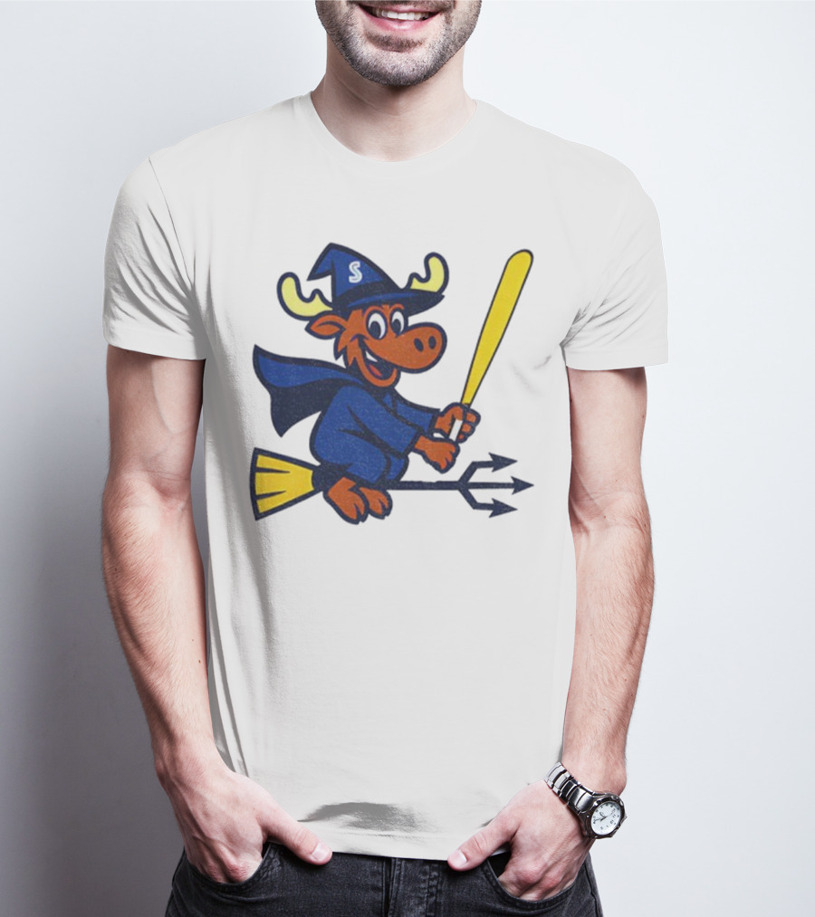 Etsy Moose Witch Seattle Mariners MLB Baseball Cartoon Trident T-Shirt