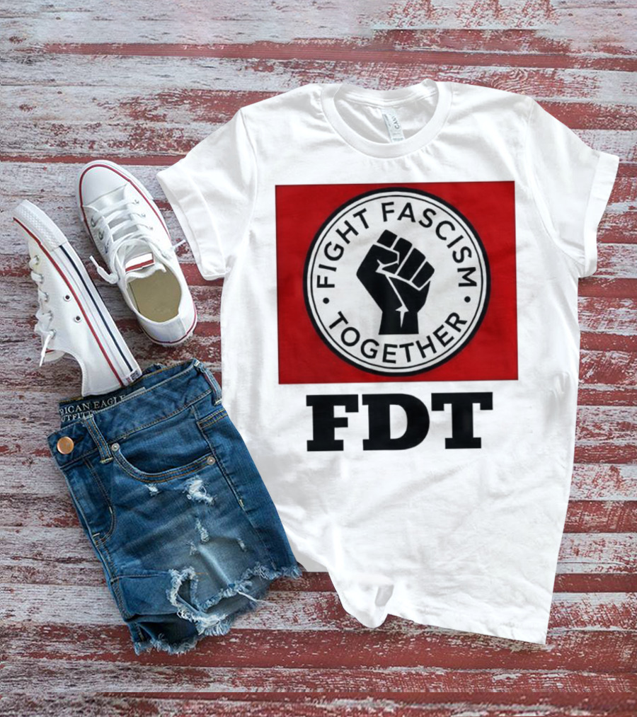 Fight Fascism Together Fist Symbol Red Background T-Shirt