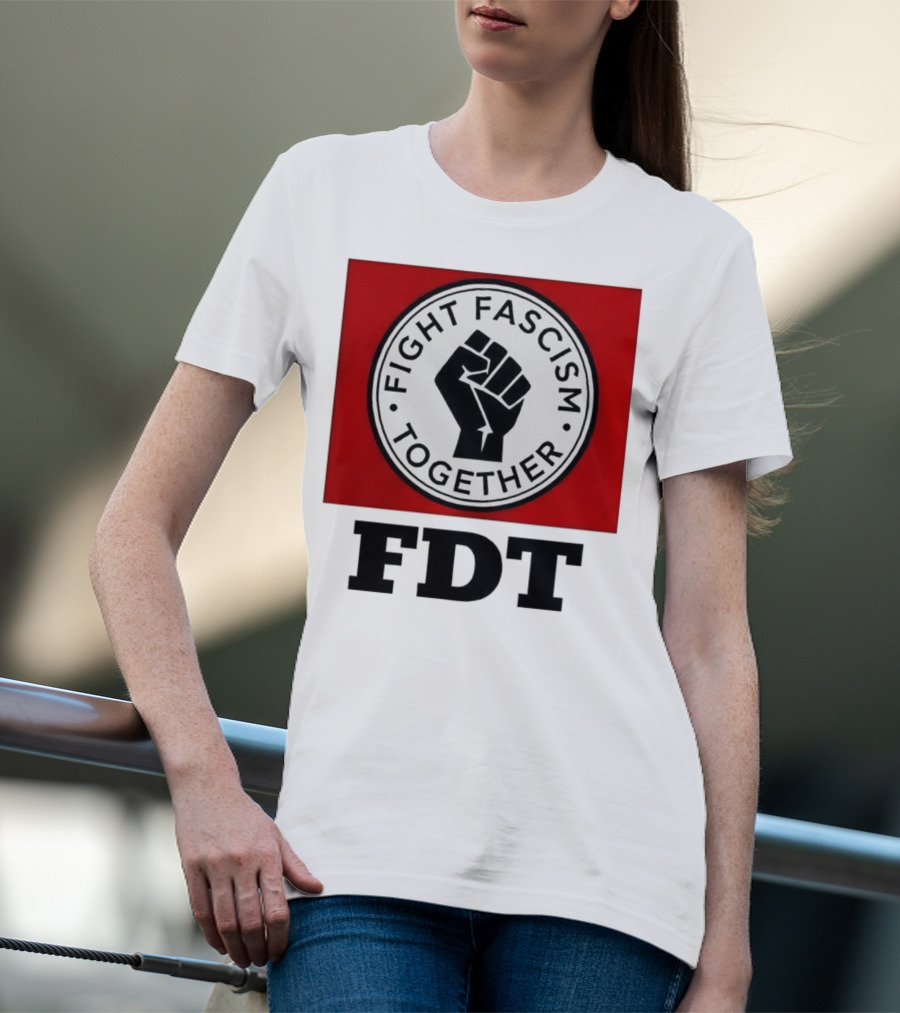 Fight Fascism Together Fist Symbol Red Background T-Shirt