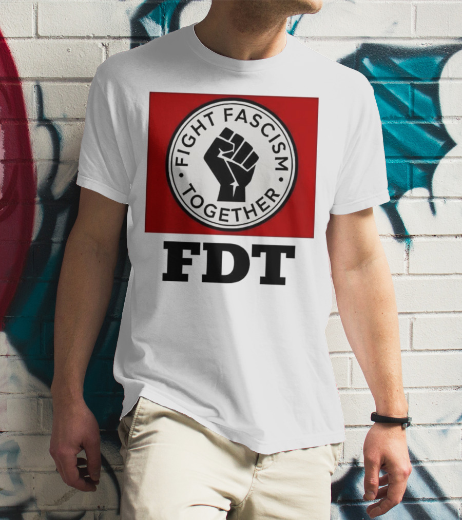 Fight Fascism Together Fist Symbol Red Background T-Shirt