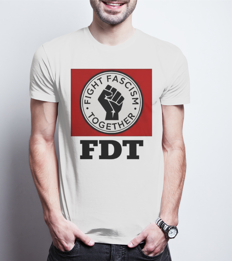Fight Fascism Together Fist Symbol Red Background T-Shirt