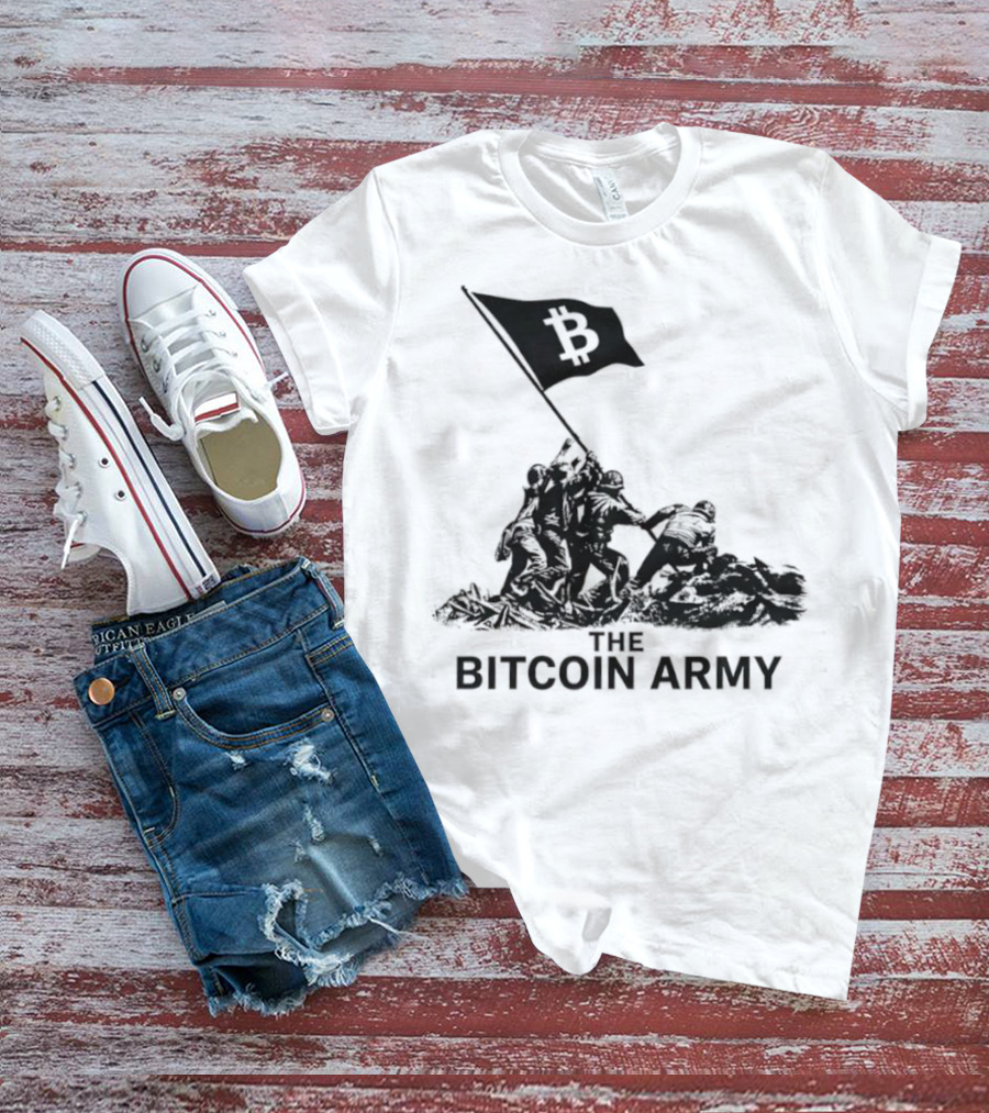 Bitcoin Army Raising The Flag Cryptocurrency Image Iwo Jima T-Shirt