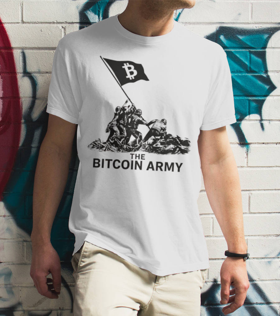 Bitcoin Army Raising The Flag Cryptocurrency Image Iwo Jima T-Shirt