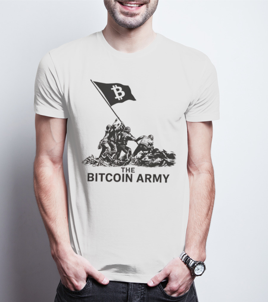 Bitcoin Army Raising The Flag Cryptocurrency Image Iwo Jima T-Shirt