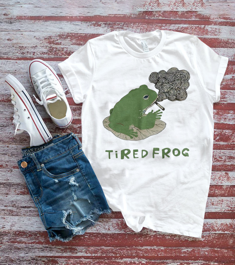 Tired Frog Smoking Meme Japanese Style Smoking Frog T-Shirt