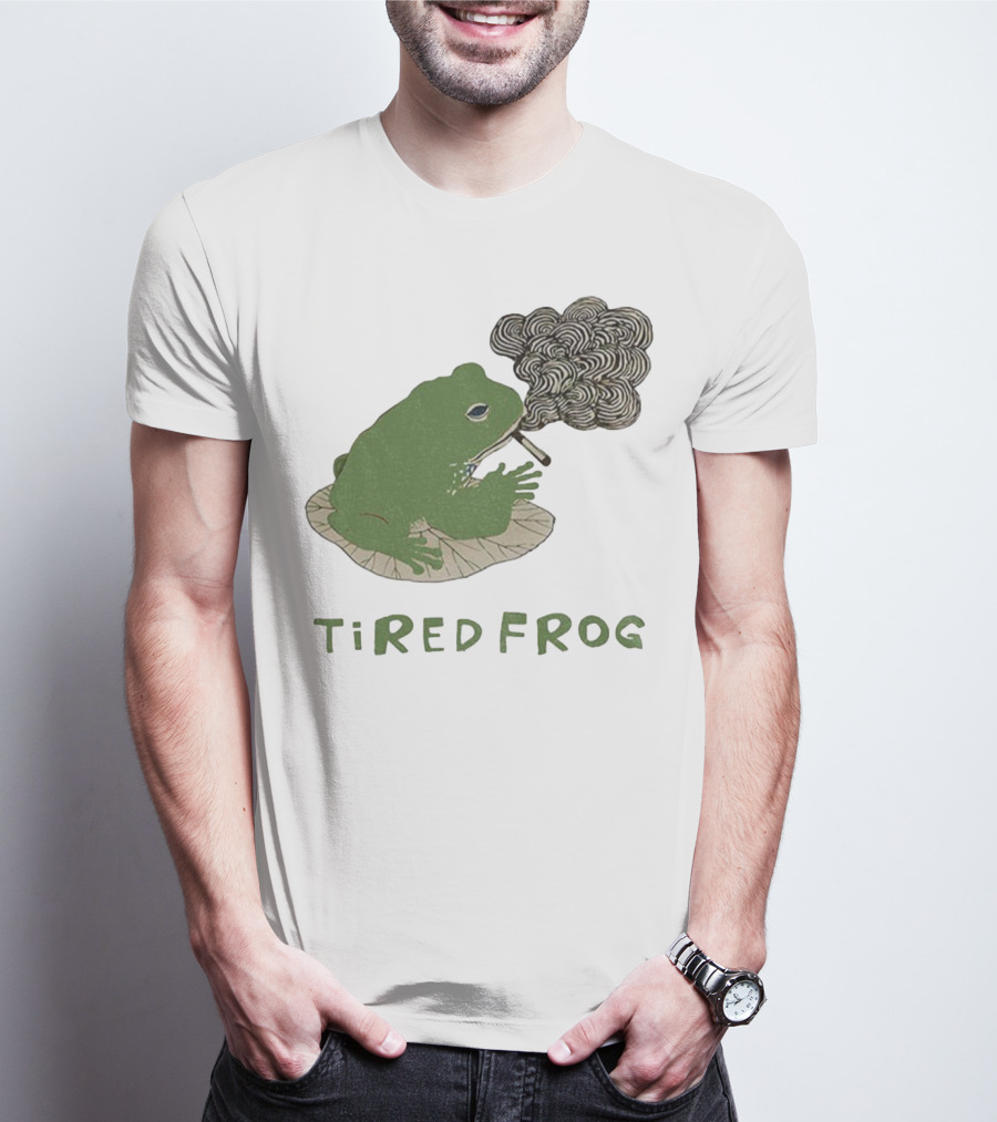 Tired Frog Smoking Meme Japanese Style Smoking Frog T-Shirt