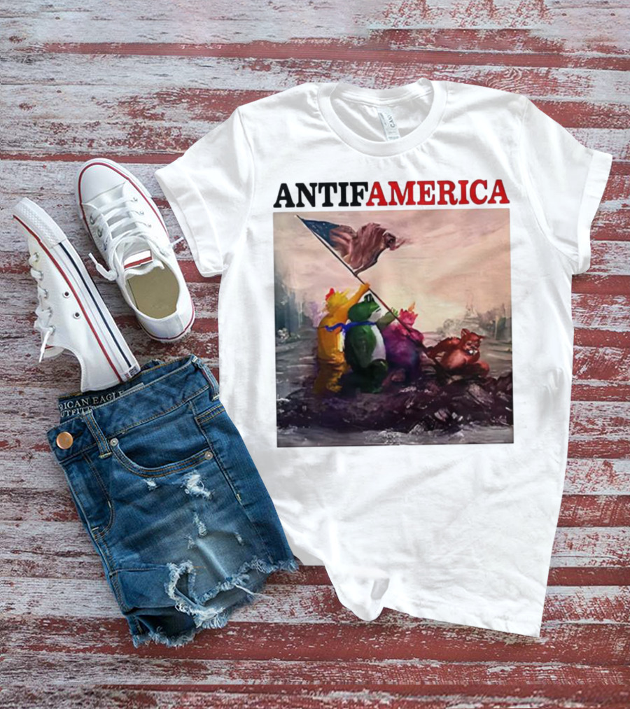 Antifamerica Portland Frog Parody Of Iconic Historical Scene With Bold Characters And Flag T-Shirt