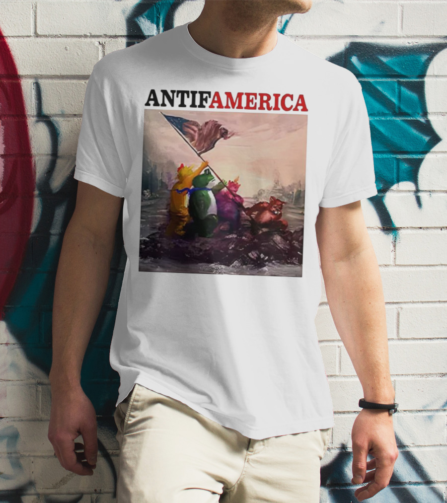 Antifamerica Portland Frog Parody Of Iconic Historical Scene With Bold Characters And Flag T-Shirt