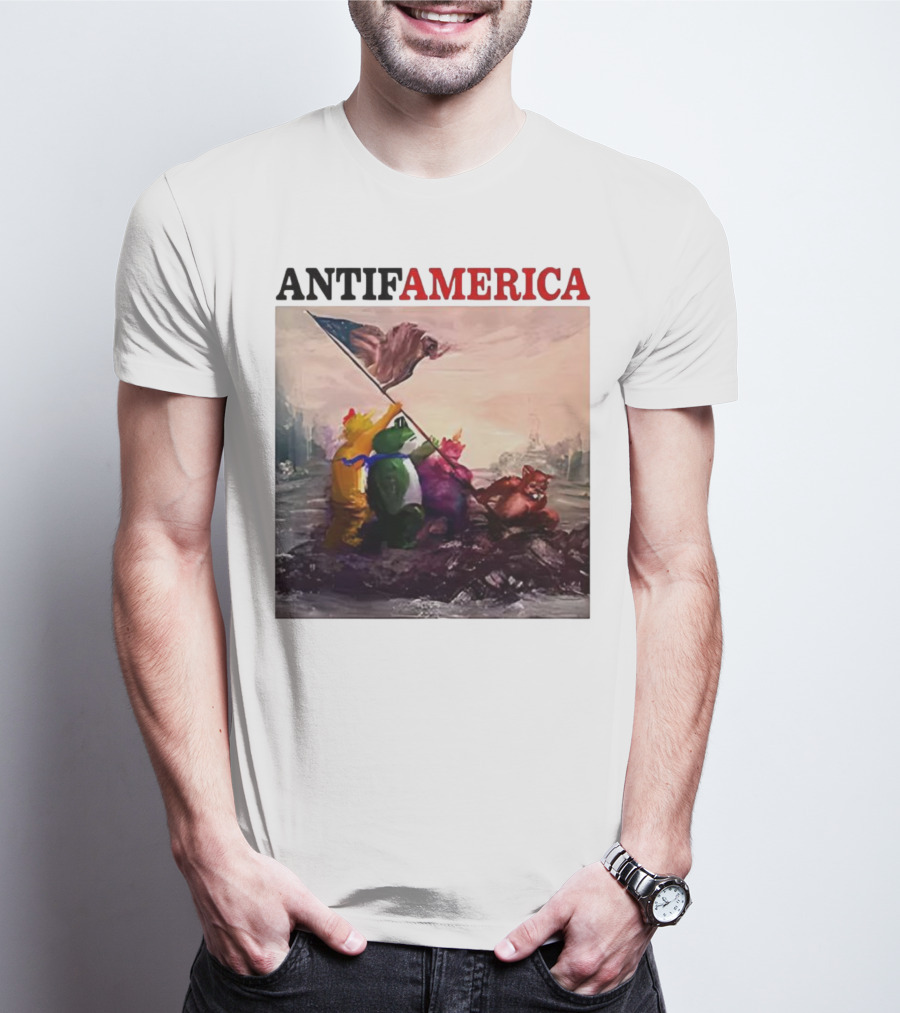 Antifamerica Portland Frog Parody Of Iconic Historical Scene With Bold Characters And Flag T-Shirt