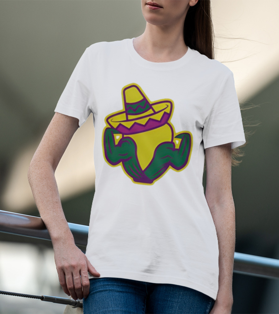 Cedar Rapids Kernels Corn Mascot In Sombrero Green And Yellow Design T-Shirt