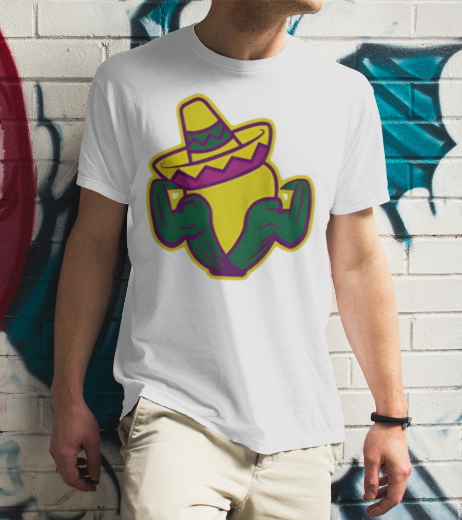 Cedar Rapids Kernels Corn Mascot In Sombrero Green And Yellow Design T-Shirt