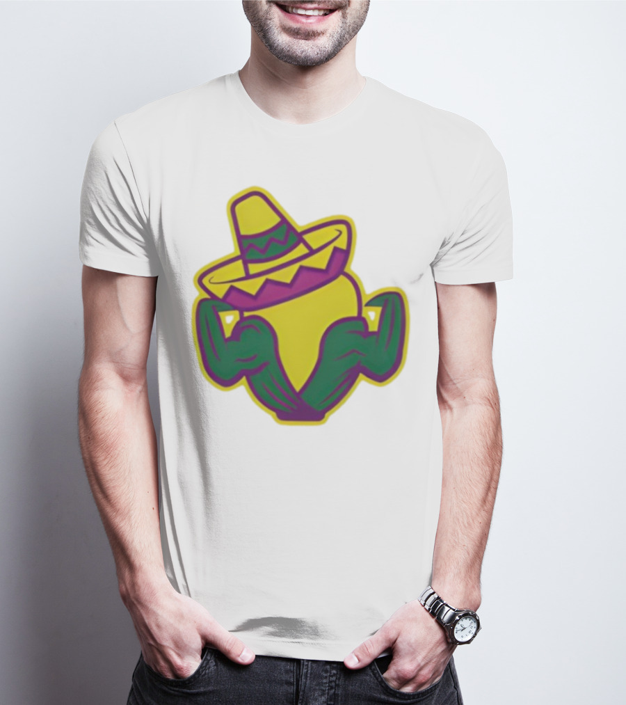 Cedar Rapids Kernels Corn Mascot In Sombrero Green And Yellow Design T-Shirt