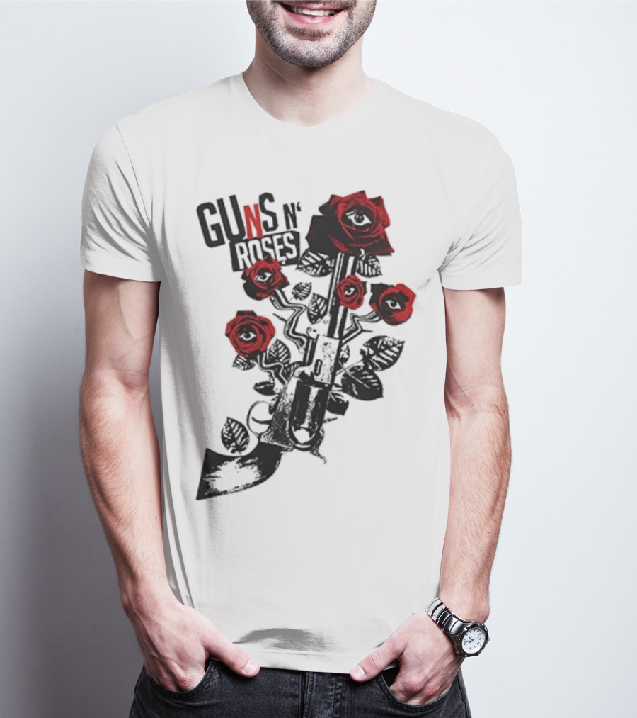 Guns N’ Roses 2025 World Tour Warsaw Red Roses And Pistols T-Shirt