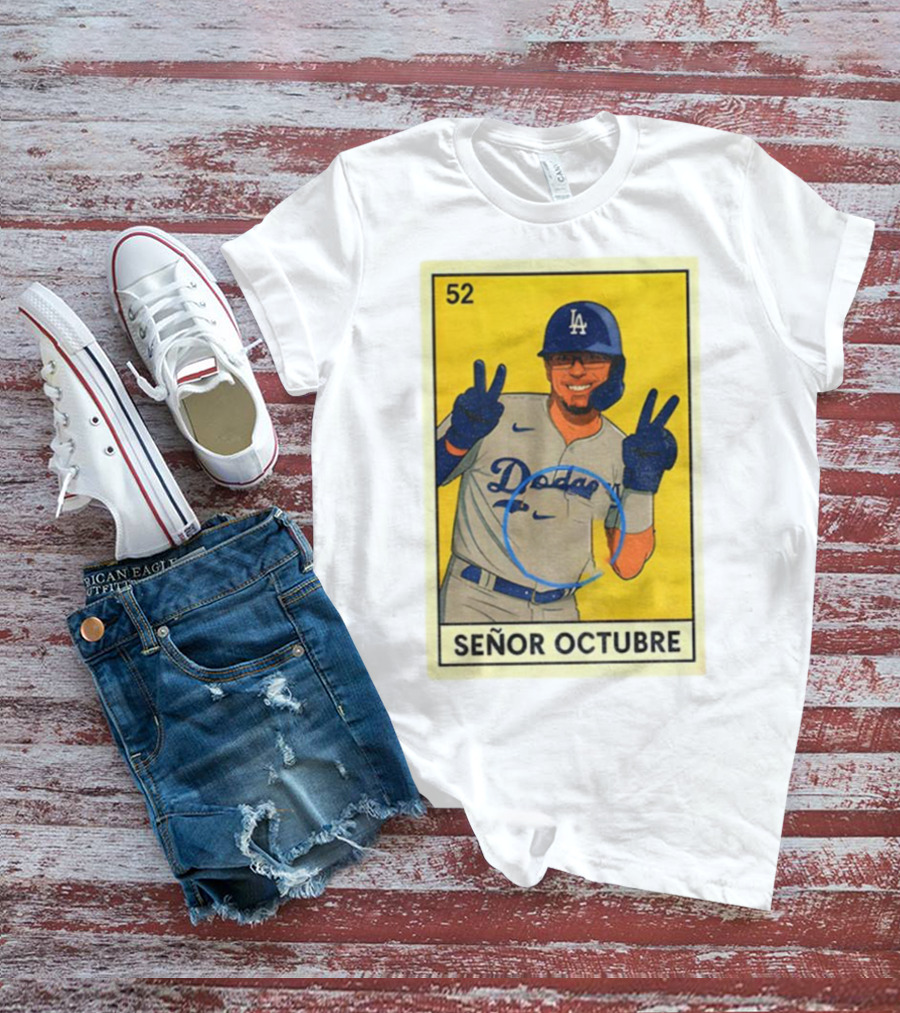Señor Octubre Los Angeles Dodgers Kike Hernandez 52 MLB Baseball Card T-Shirt