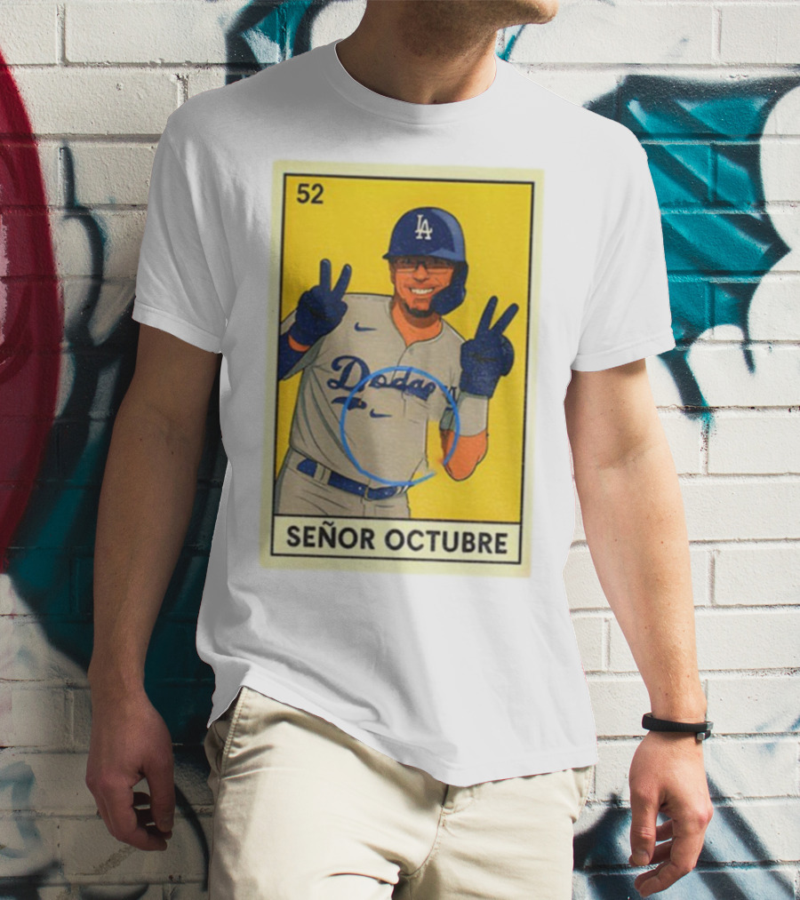 Señor Octubre Los Angeles Dodgers Kike Hernandez 52 MLB Baseball Card T-Shirt