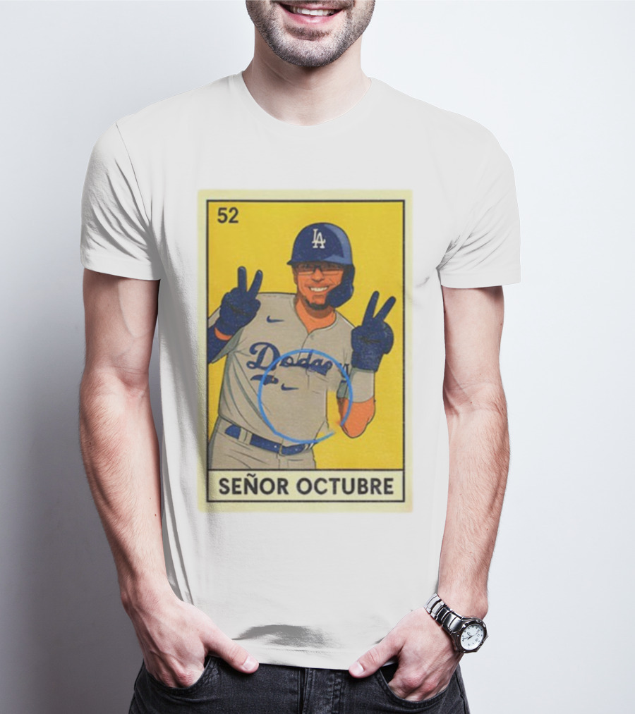 Señor Octubre Los Angeles Dodgers Kike Hernandez 52 MLB Baseball Card T-Shirt