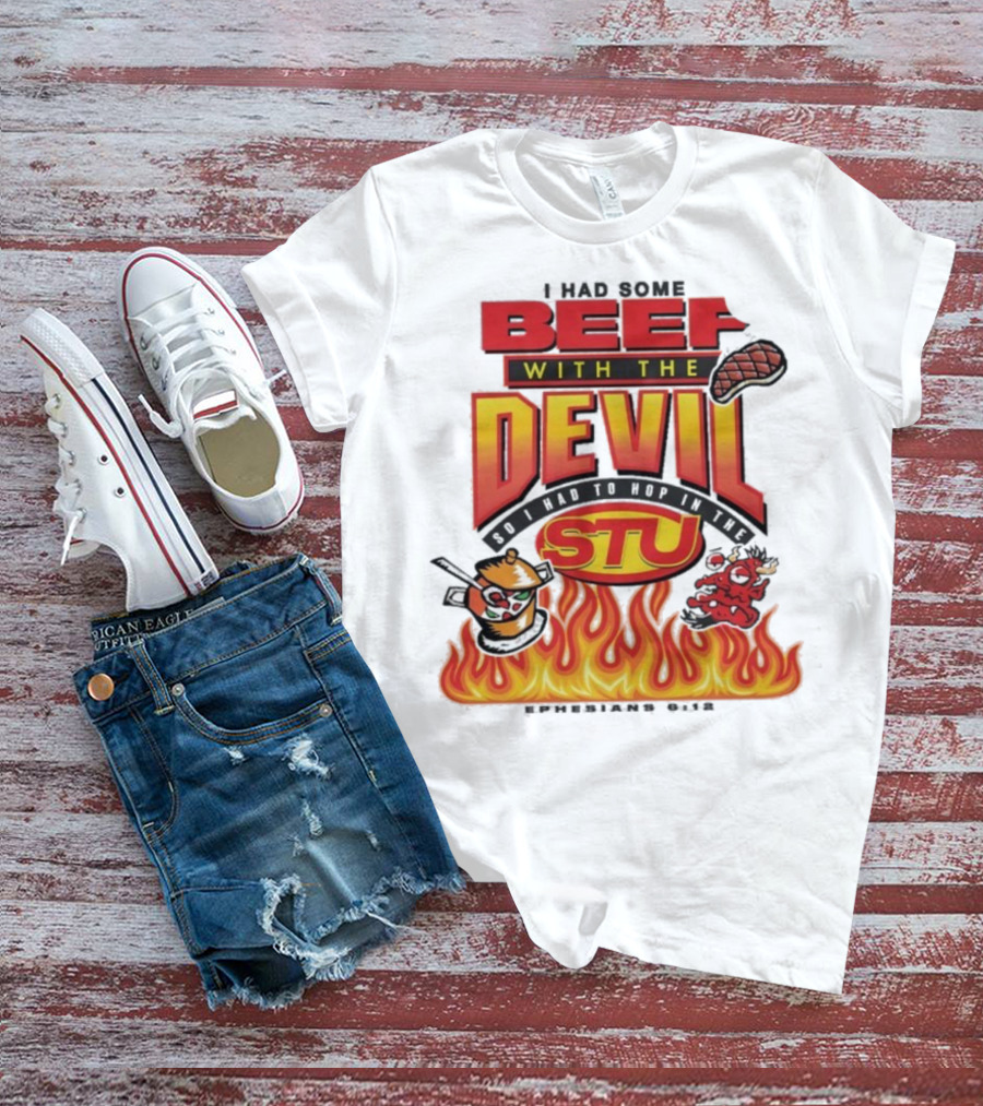 Mike Teezy Beef With The Devil STU Fire Text Graphics T-Shirt