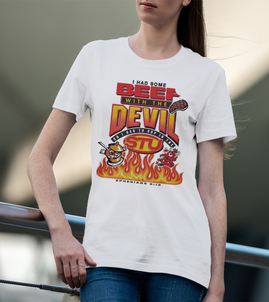 Mike Teezy Beef With The Devil STU Fire Text Graphics T-Shirt