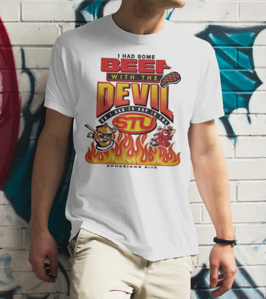 Mike Teezy Beef With The Devil STU Fire Text Graphics T-Shirt
