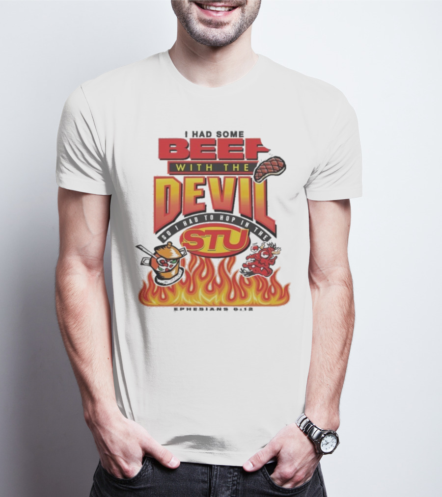 Mike Teezy Beef With The Devil STU Fire Text Graphics T-Shirt