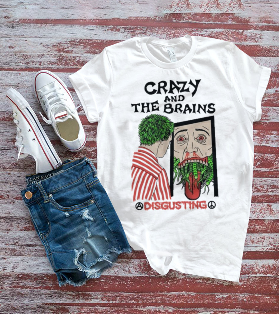 Crazy And The Brains Disgusting Peace Comic Style Face And Green Hair T-Shirt
