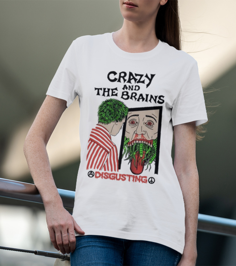Crazy And The Brains Disgusting Peace Comic Style Face And Green Hair T-Shirt