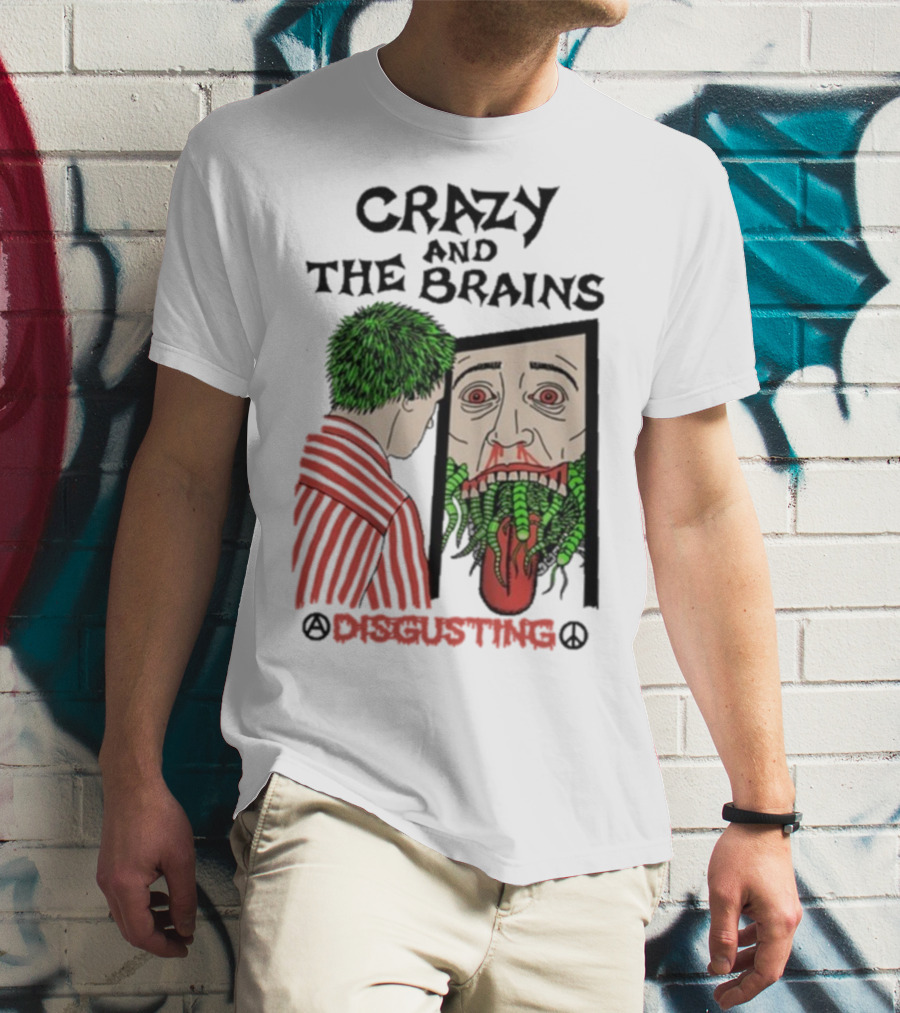 Crazy And The Brains Disgusting Peace Comic Style Face And Green Hair T-Shirt