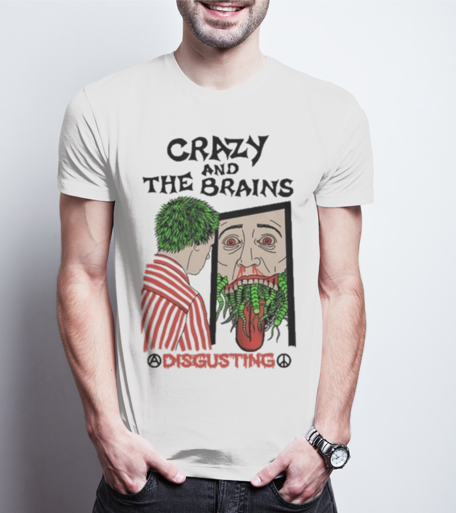Crazy And The Brains Disgusting Peace Comic Style Face And Green Hair T-Shirt