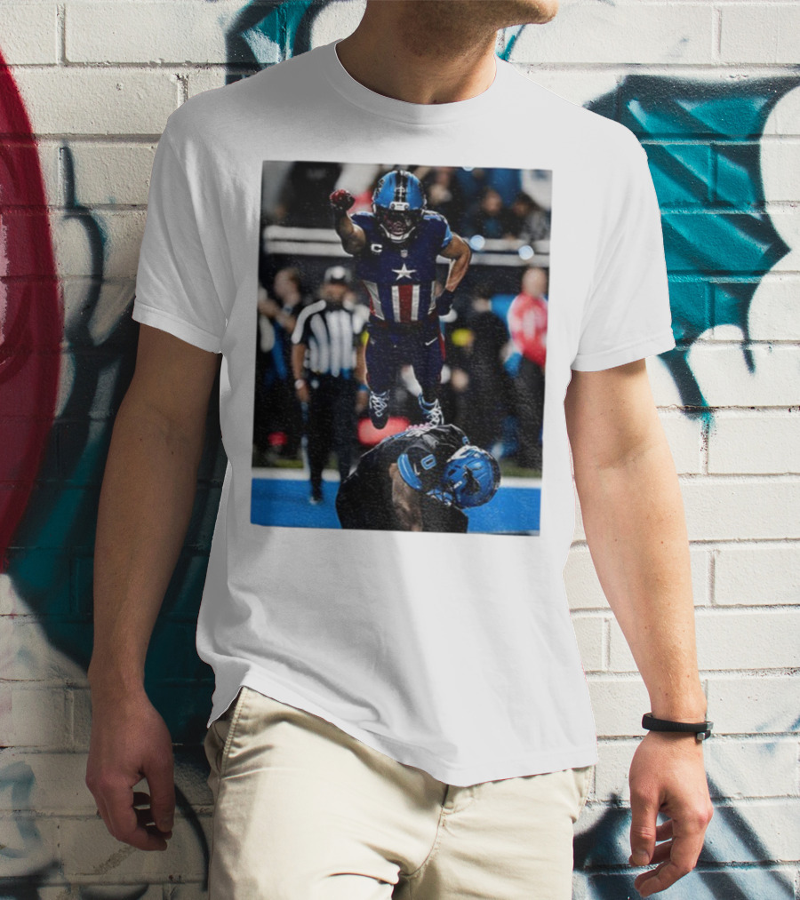 Detroit Lions Amon Ra St Brown Jahmyr Gibbs Captain America Spider-Man NFL Football T-Shirt