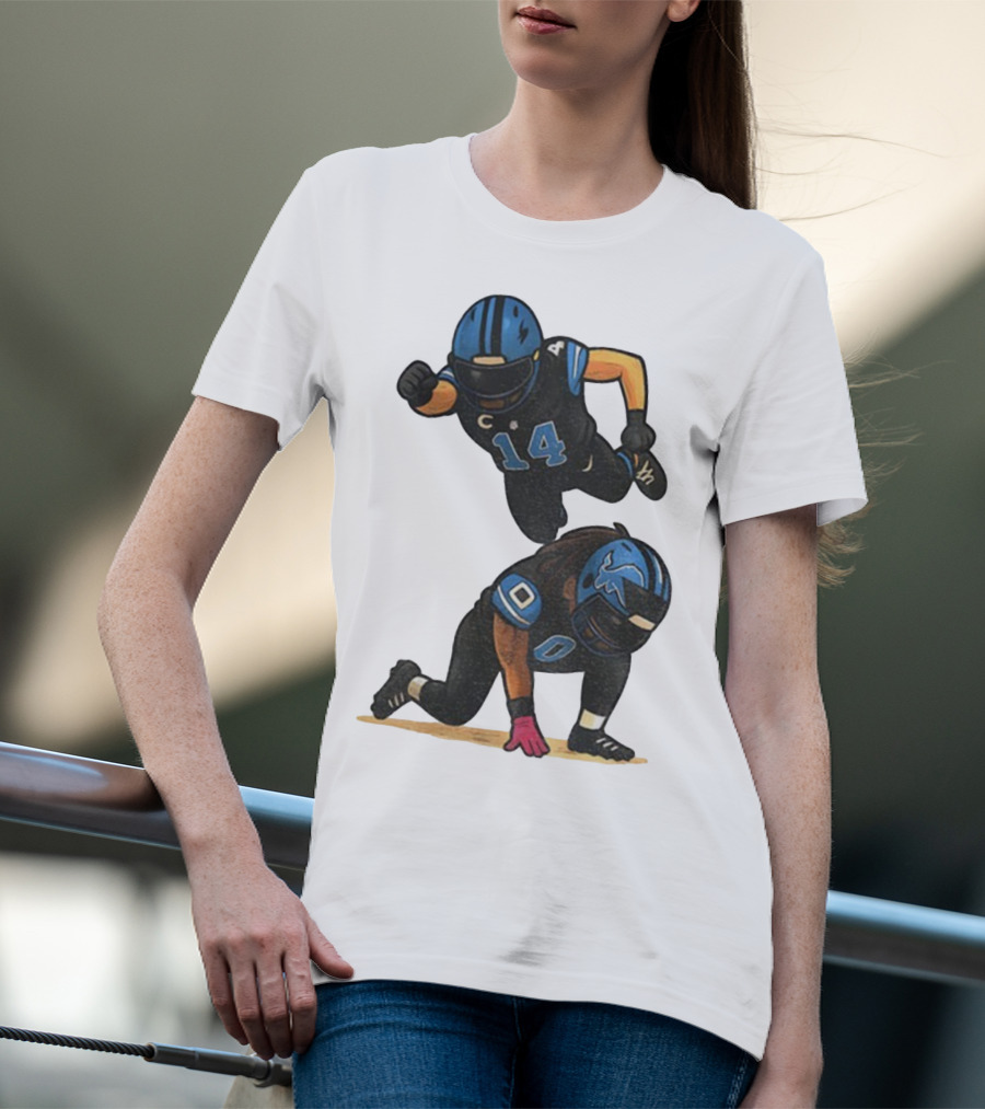 Amon Ra St. Brown Jahmyr Gibbs 14 00 Blue Black Football Celebration T-Shirt