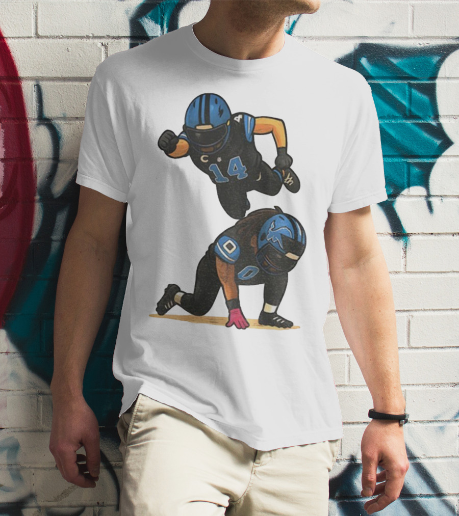 Amon Ra St. Brown Jahmyr Gibbs 14 00 Blue Black Football Celebration T-Shirt