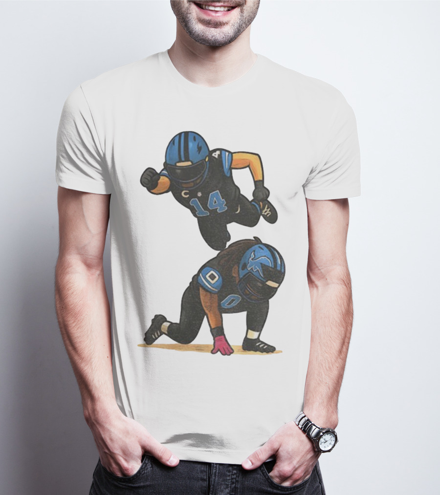 Amon Ra St. Brown Jahmyr Gibbs 14 00 Blue Black Football Celebration T-Shirt