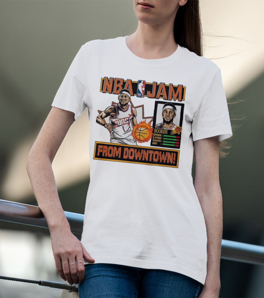 NBA Jam Devin Booker Suns From Downtown Classic Video Game T-Shirt