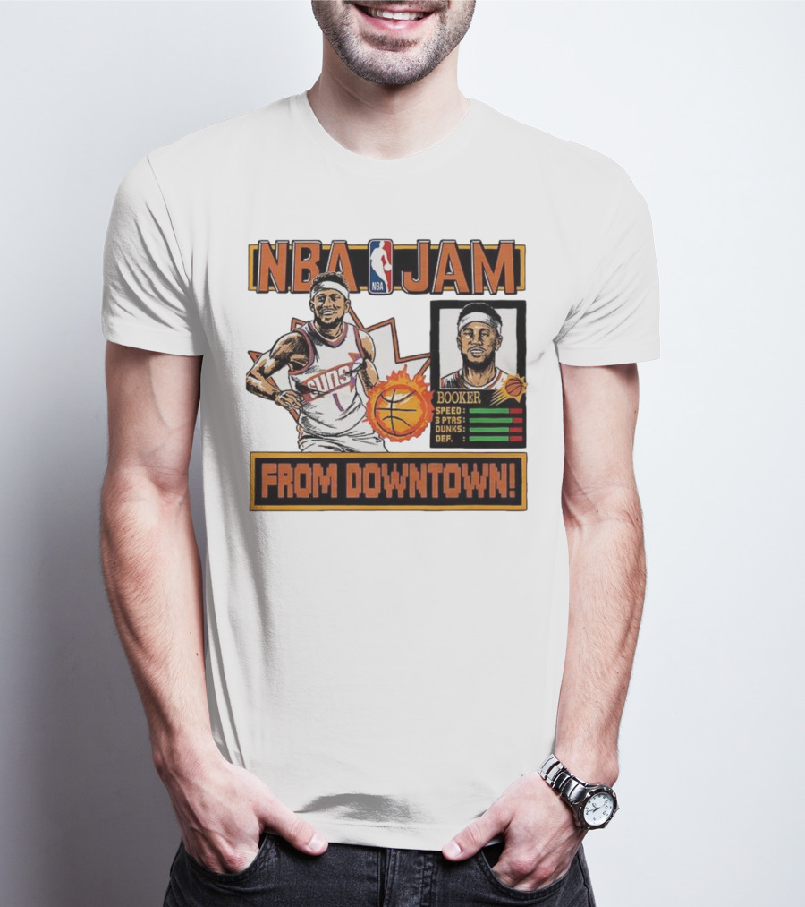 NBA Jam Devin Booker Suns From Downtown Classic Video Game T-Shirt