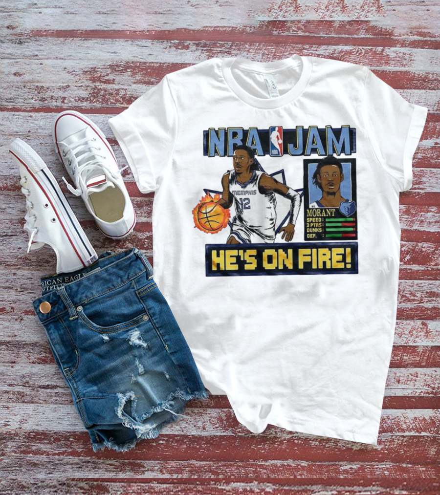 Ja Morant NBA Jam Memphis Grizzlies He's On Fire Classic Video Game Style T-Shirt