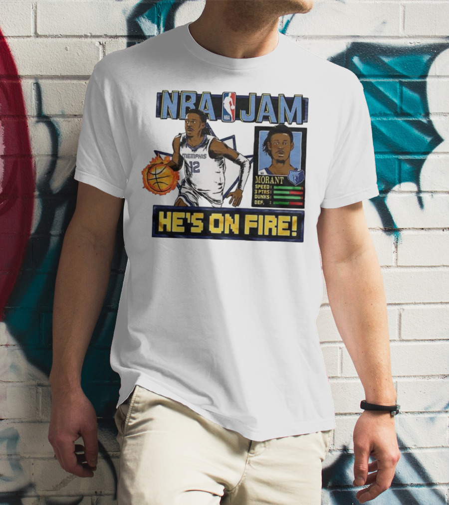 Ja Morant NBA Jam Memphis Grizzlies He's On Fire Classic Video Game Style T-Shirt